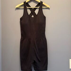 Love & Sports Women's Black XL Tank Bodysuit Crisscross Back Athleisure